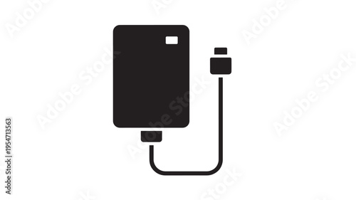 Power bank icon with a connected charging cable, representing portable energy storage and device charging.
