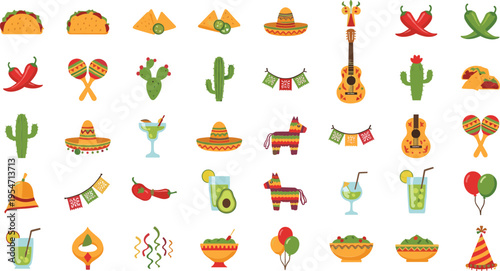 Vibrant Mexican Fiesta Elements and Symbols Illustration