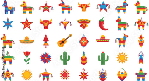 Vibrant Mexican Fiesta Symbols and Icons Collection