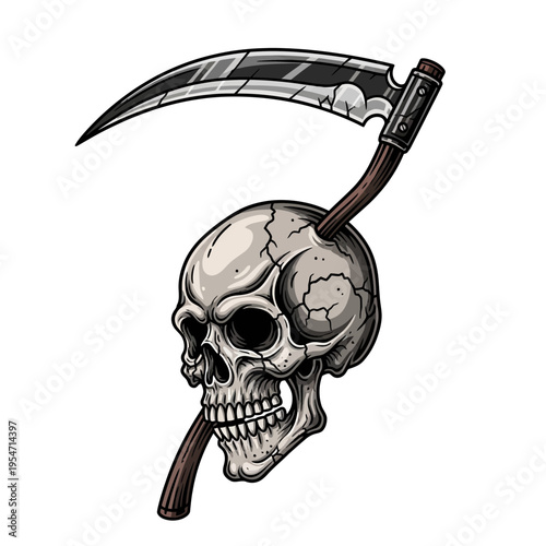 Grim Reaper Skull with Scythe