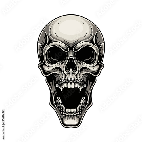 Scary Skull with Open Mouth and Sharp Teeth, Dark Halloween Concept
