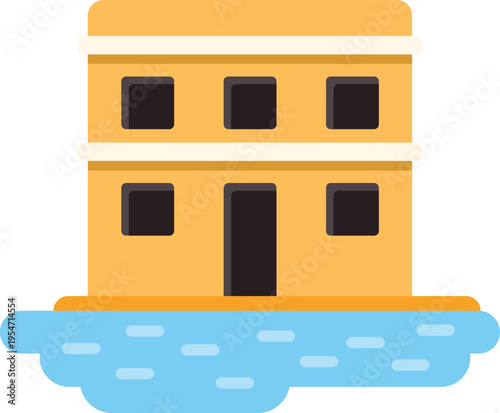 House building floating on water representing an icon or symbol