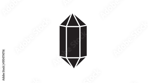 Crystal geometric prism with sharp points on a white background, abstract minimalist icon. featuring symbol, black, faceted with pointy and design