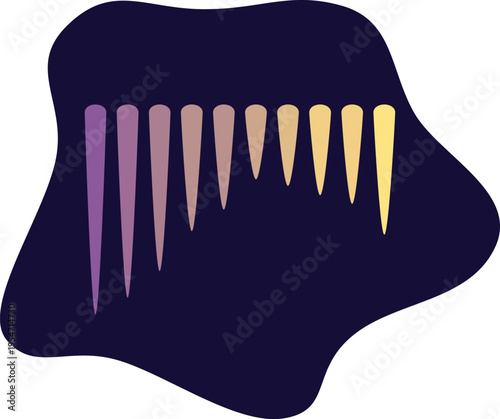 Icicles presenting a color gradient from purple to yellow on a dark, abstract shape