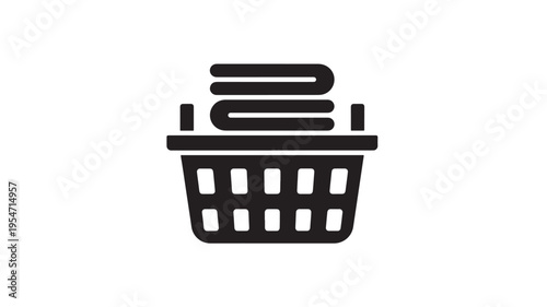 Laundry basket icon with neatly folded clothes inside, representing clean laundry and household chores.
