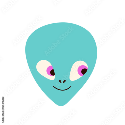 Cute blue alien face avatar isolated on white background. Modern extraterrestrial portrait for kids nursery decor and creative app icons.
