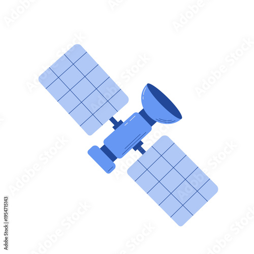 Space satellite with solar panels isolated on white background. Modern spacecraft for kids nursery decor, science posters, and space exploration projects.