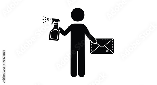 Simple vector graphic illustration of a person disinfecting mail and packages during a pandemic situation