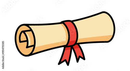 Photos Rolled Diploma Scroll with Red Ribbon Illustration, Parchment Paper for Graduati