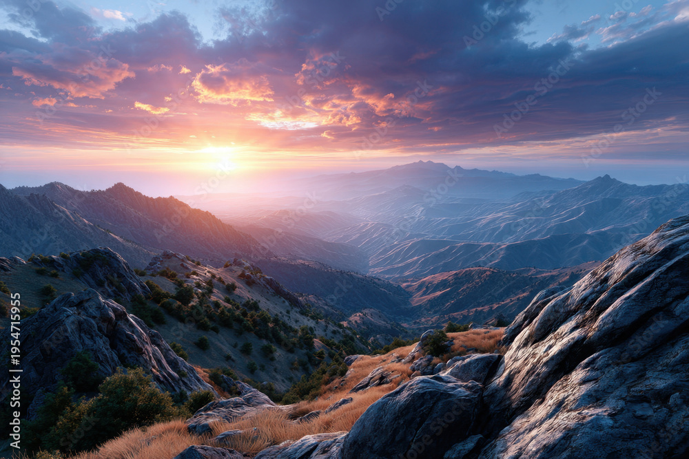 Fototapeta premium Mountain Vista at Sunset with Colorful Sky