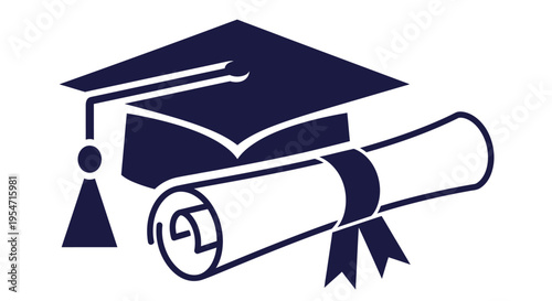 Graduation Cap and Diploma Scroll Icon - Academic Achievement and Higher Education Success Symbol