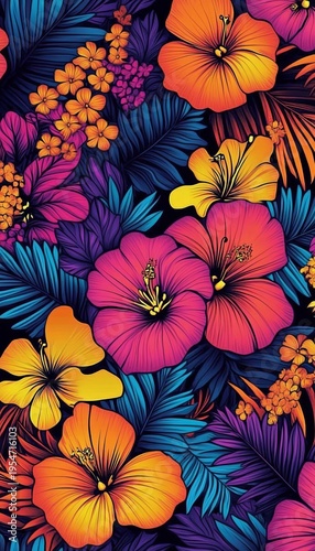 A Radiant Floral Fiesta Abundant Blossoms and Tropical Vibrant Blooms in an Exotic Garden Setting