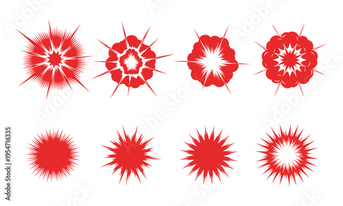Red explosion burst shapes and comic style speech bubbles for sale promotions and action graphics
