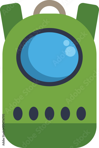 Green backpack flat icon for travel, school, and outdoor activities on white background