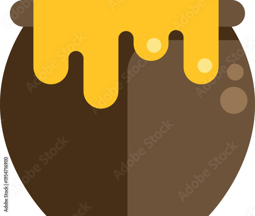Honey pot filled with sweet golden honey dripping over the edge