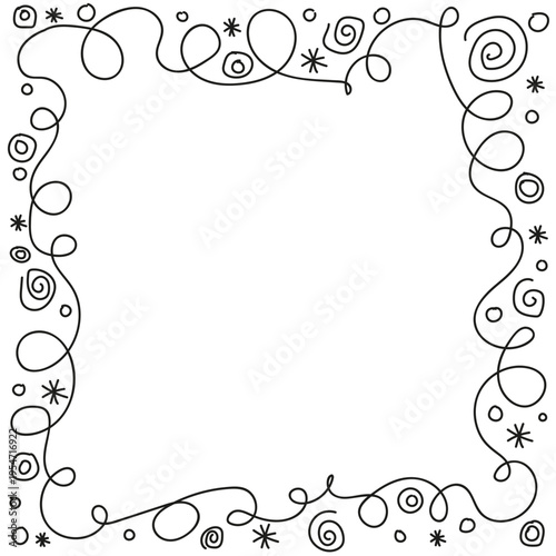 An original hand-drawn black frame on a white background with a doodle-style pattern