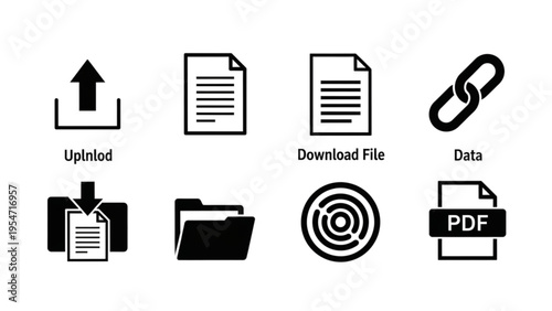 Vector Icon Sheet of Various File Management and Data Transfer Symbols