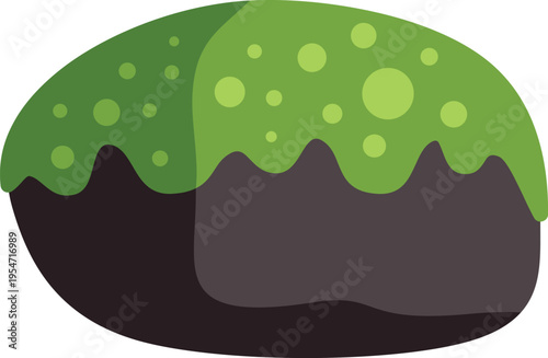 Cartoon drawing of a mossy rock or stone with green vegetation on top