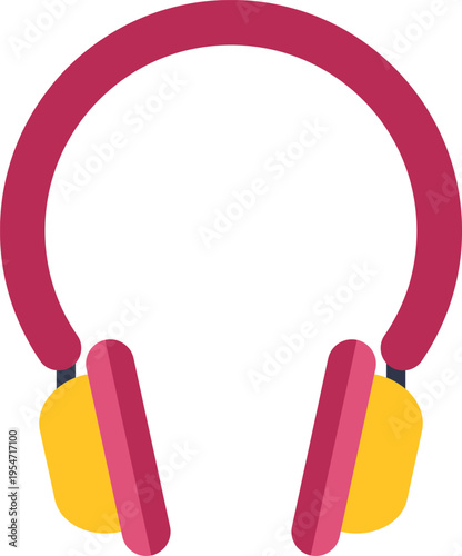 Red and yellow headphones icon depicting sound and digital media