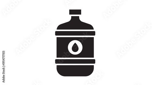 Bottle water icon with a drop symbol inside a rectangle, representing liquid or hydration, on a white background.