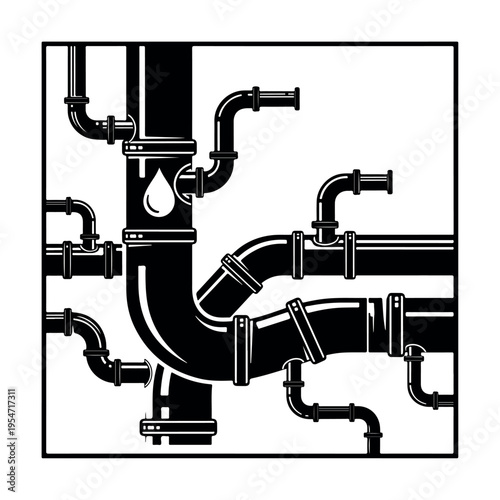 Isometric industrial pipeline system with valves and connectors for engineering and infrastructure design