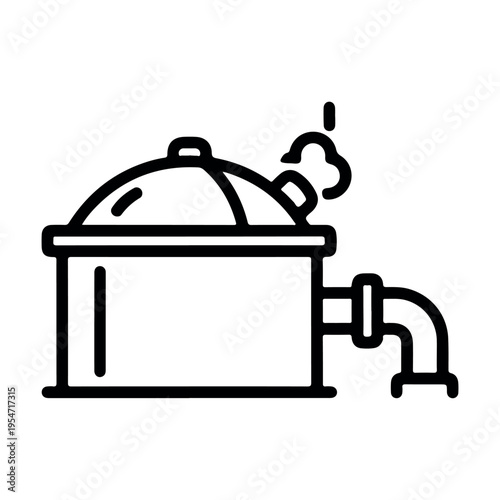 Isometric line art of vintage film movie projector with film strip icon for cinema and media concepts