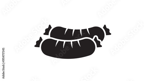 Sausages icon with black stylized meat links with tied ends and scored skins on white background. featuring Sausage, food, grill with barbecue and