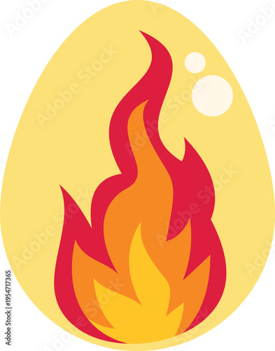 Egg with a vibrant fire flame on a white background