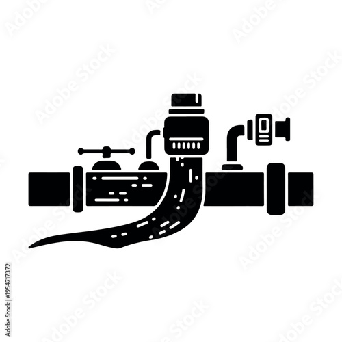 Modern drone flying over curved road with traffic and highway infrastructure in flat design illustration