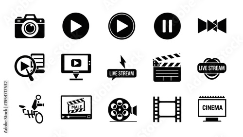 Vector Icon Sheet of Various Media and Entertainment Symbols
