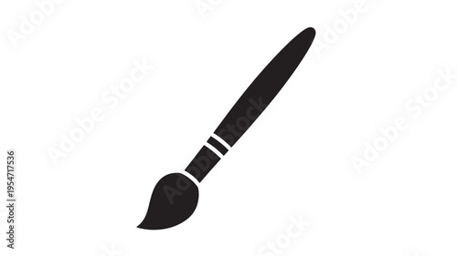Paintbrush silhouette with black curved bristles and handle featuring two white stripes featuring art, drawing, painting with tool and craft elements