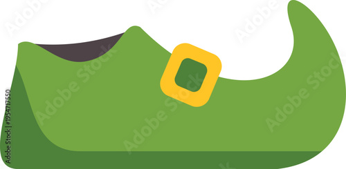 Green leprechaun shoe design with a golden buckle, celebrating irish folklore and traditions