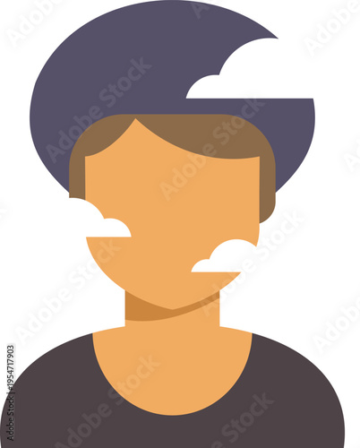 Person's head filled with clouds symbolizing thoughts, dreams, and unconscious mind