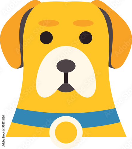 Yellow labrador retriever dog head with blue collar, flat graphic design