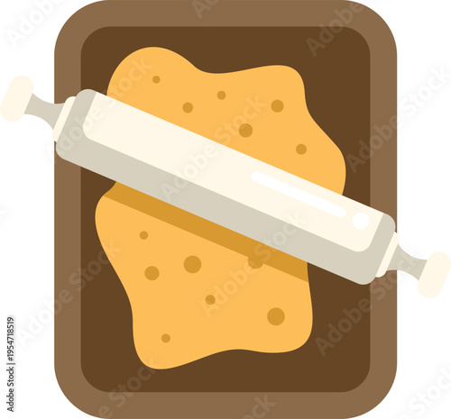 Dough and rolling pin on a baking tray illustrating cooking