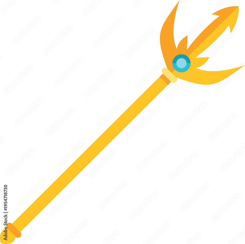 Obraz premium Golden trident scepter with a blue gem, symbolizing fantasy stories and power
