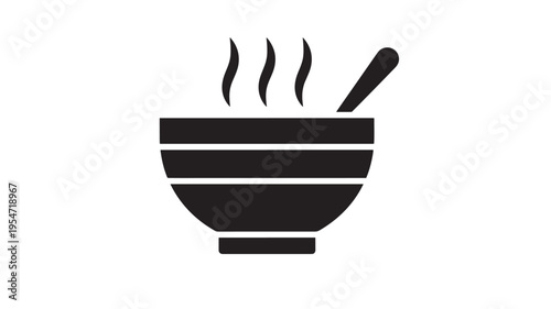 Bowl with steam and spoon simple icon, a minimalist representation of hot food in a dish, perfect for cafe or restaurant menus.