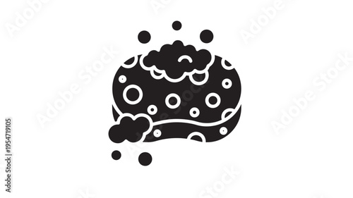 Sponge with soap bubbles for washing dishes and cleaning surfaces. featuring foam, hygiene, bath with shower and kitchen elements for hygiene,