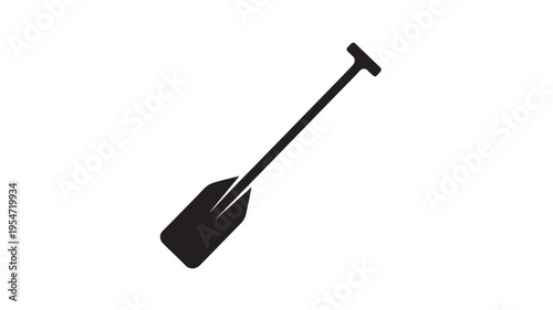 Oar black icon with a t-handle, isolated on a white background, symbolizing water sports and boating activities.