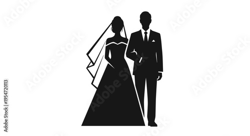 Black silhouette wedding couple standing.