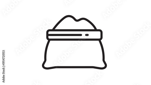 Sack filled with loose granular material, depicted with simple black outline graphic. featuring bag, burlap, cloth with textile and grain elements