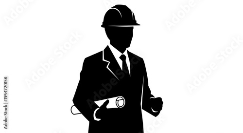 Businessman Wearing Hard Hat Silhouette 1.