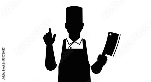 Butcher Holding Meat Cleaver Silhouette.