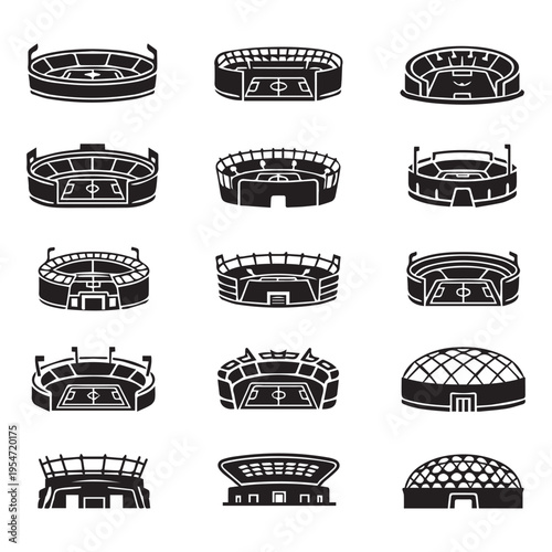 collection of various sports stadium icons isolated on transparent background