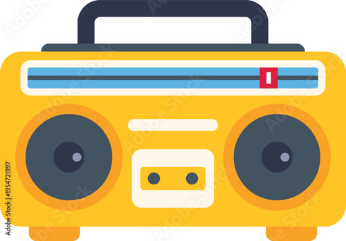 Yellow retro boombox with cassette player and radio tuner