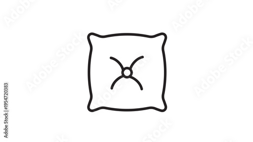 Pillow line art icon with a simple X shape on a white background, representing comfort and sleep. featuring cushion, basic, graphic with symbol and