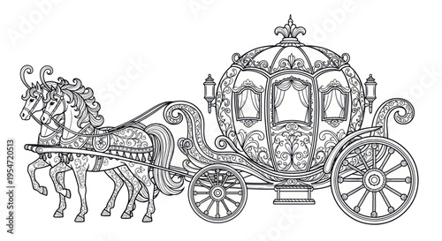 Ornate Horse-Drawn Carriage Coloring Page