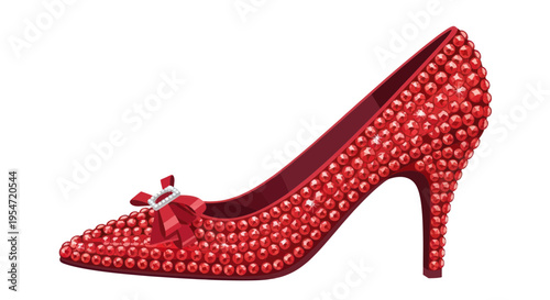 Sparkling Red High Heel Shoe Covered in Gems, Elegant Footwear