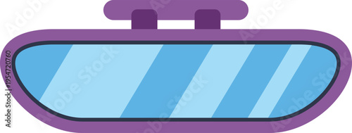 Purple framed rearview mirror reflecting light, concept of vehicle safety and driving
