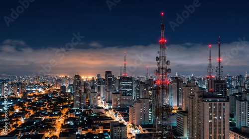 Wallpaper Mural City skyline at night with telecommunication towers Torontodigital.ca
